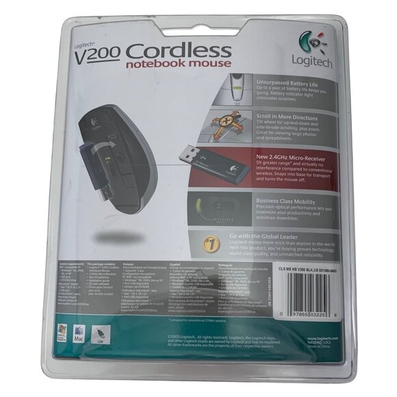 Logitech V200 Cordless Notebook Mouse With 2.4GHz Micro-Receiver NIB - Picture 3 of 6